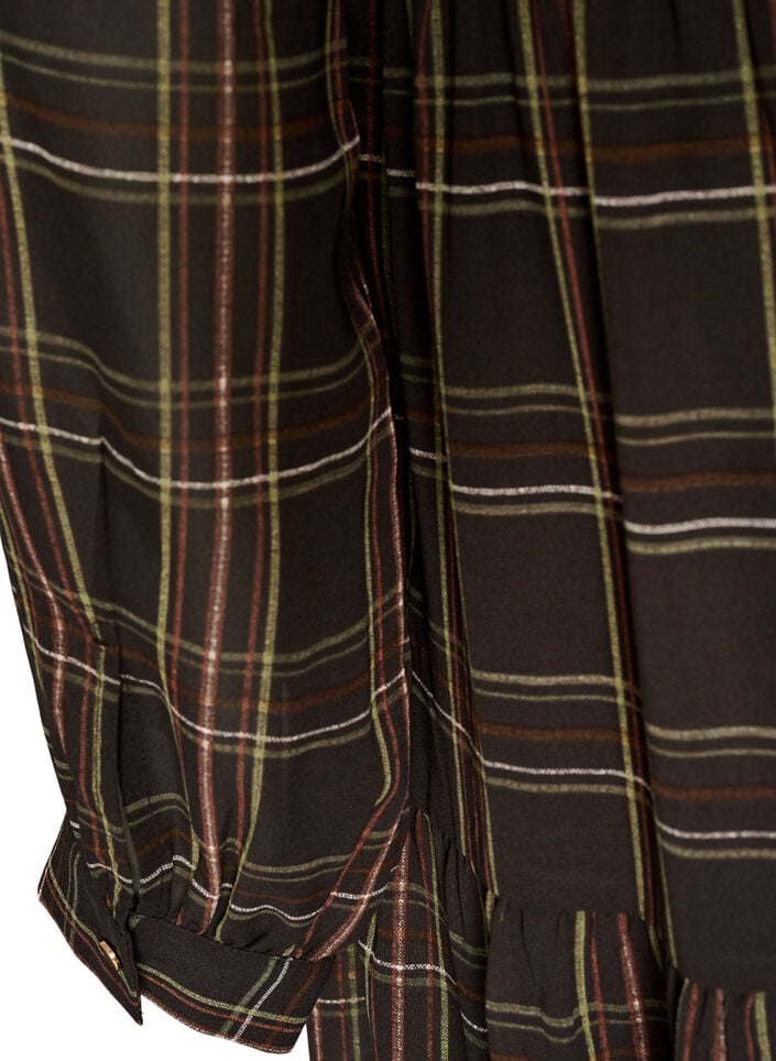 Ruudullinen midimekko kerroshelmalla, Ruskea, Packshot