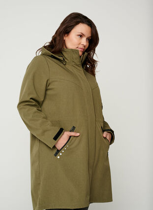 Pitkä hupullinen softshell-takki, Ivy green, Model image number 0