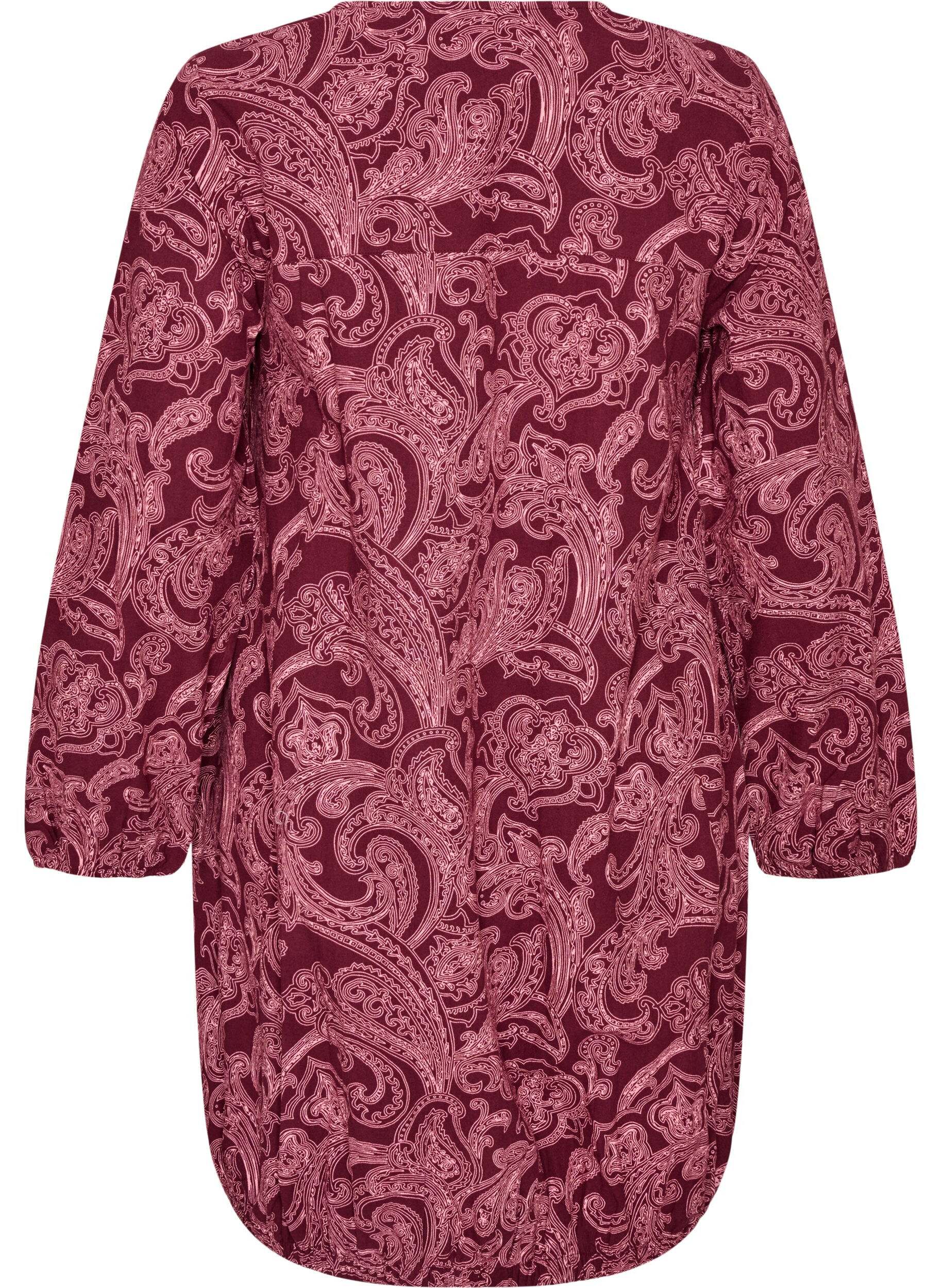ZizziLyhyt puuvillamekko joustavalla helmalla ja pitk&auml;t hihat, Tumma Bordeaux, Packshot image number 1
