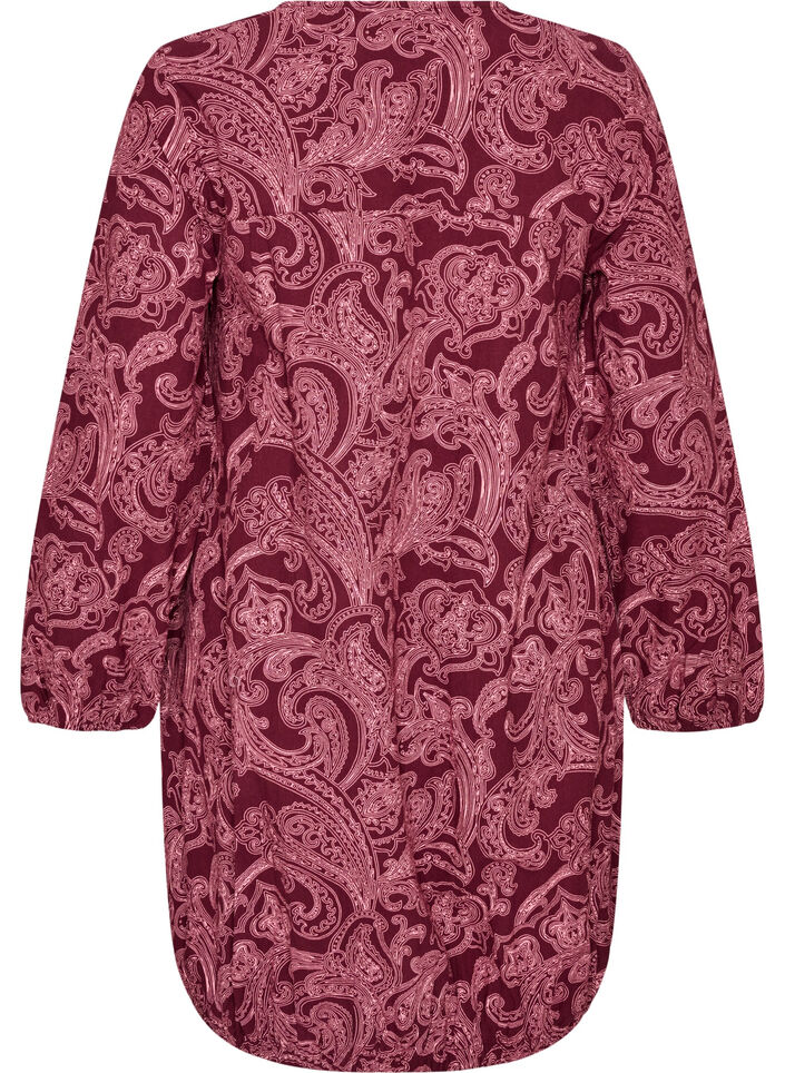 Lyhyt puuvillamekko joustavalla helmalla ja pitk&auml;t hihat, Tumma Bordeaux, Packshot image number 1