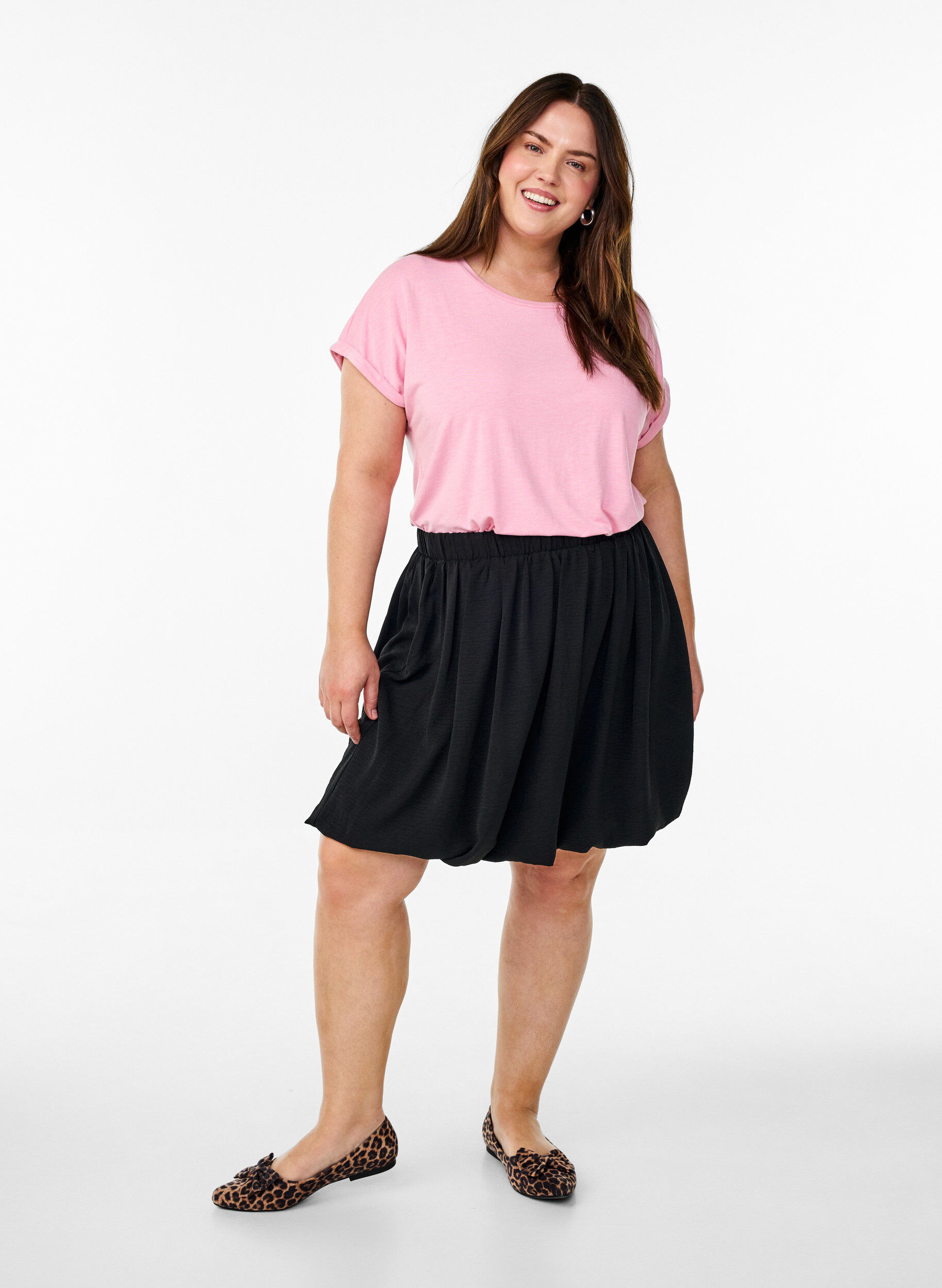 Zizzi Rento t-paita py&ouml;re&auml;ll&auml; p&auml;&auml;ntiell&auml;, Vaaleanpunainen, Model image number 1