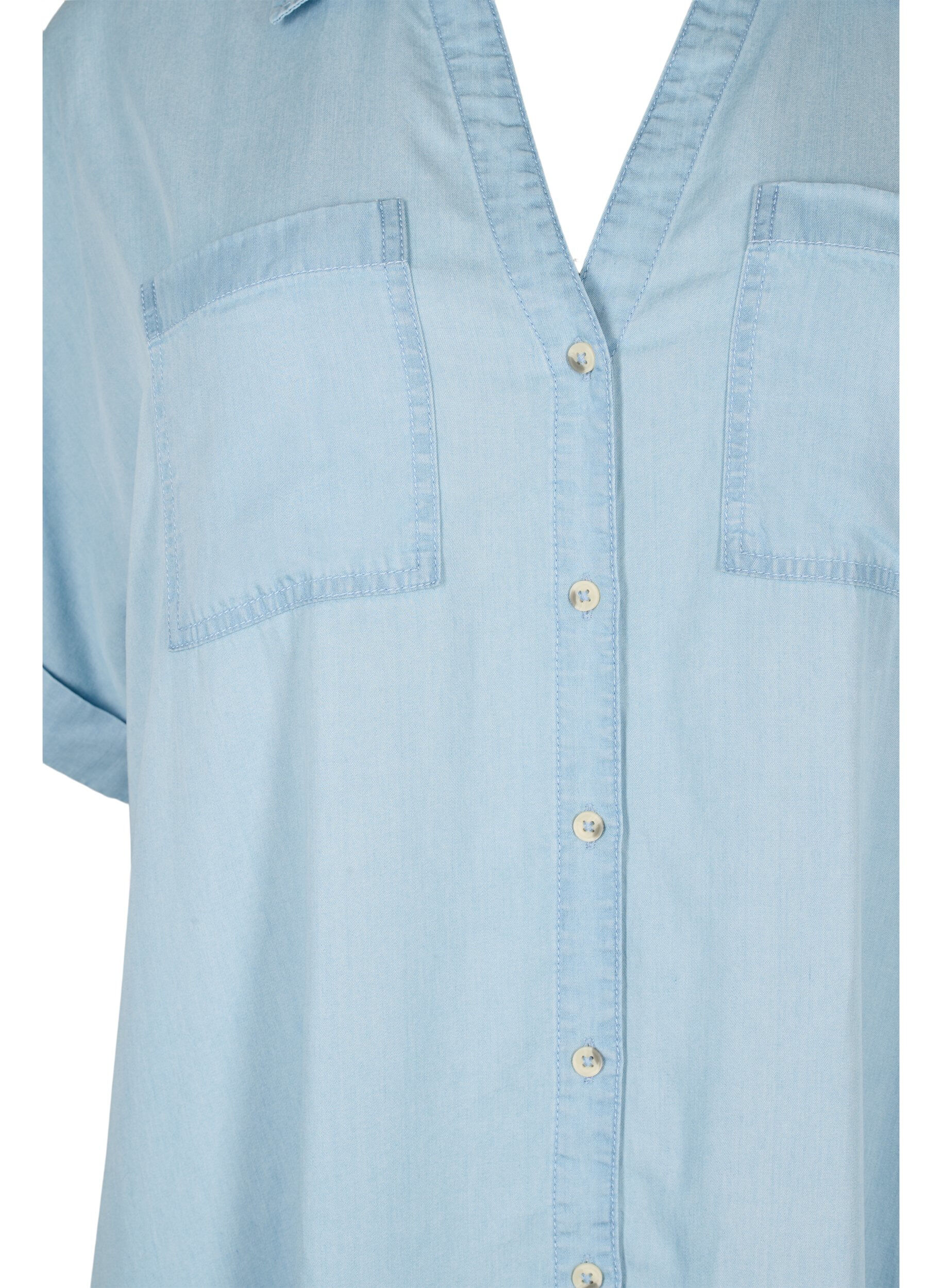 Zizzi Lyocell-kuidusta (TENCEL&trade;) valmistettu paitamekko lyhyill&auml; hihoilla, Light blue denim, Packshot image number 2