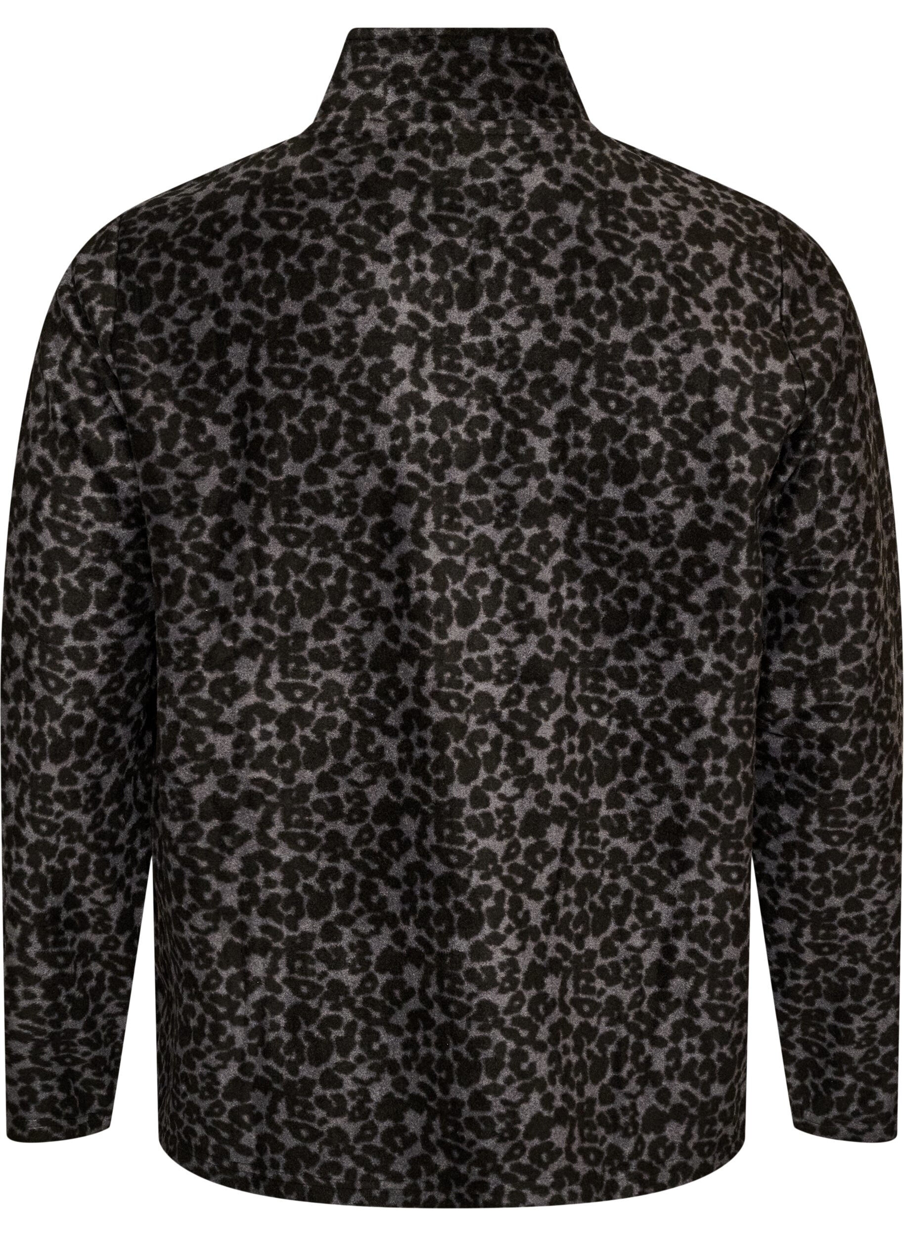 ZizziFleece-takki leopardikuosilla ja korkealla kauluksella, Musta, Packshot image number 1