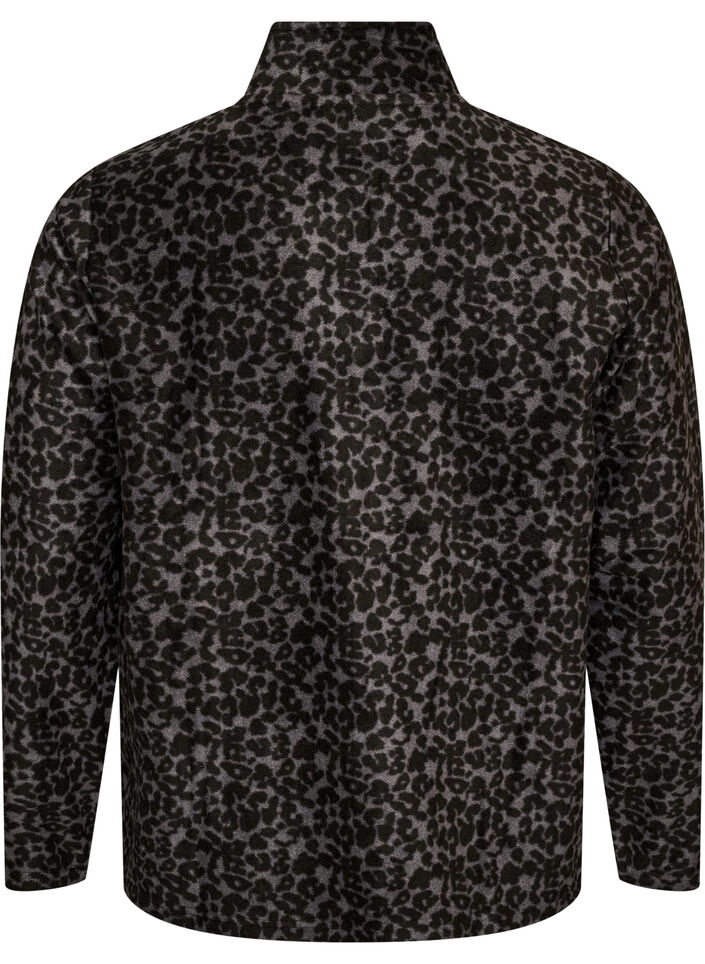Fleece-takki leopardikuosilla ja korkealla kauluksella, Musta, Packshot image number 1