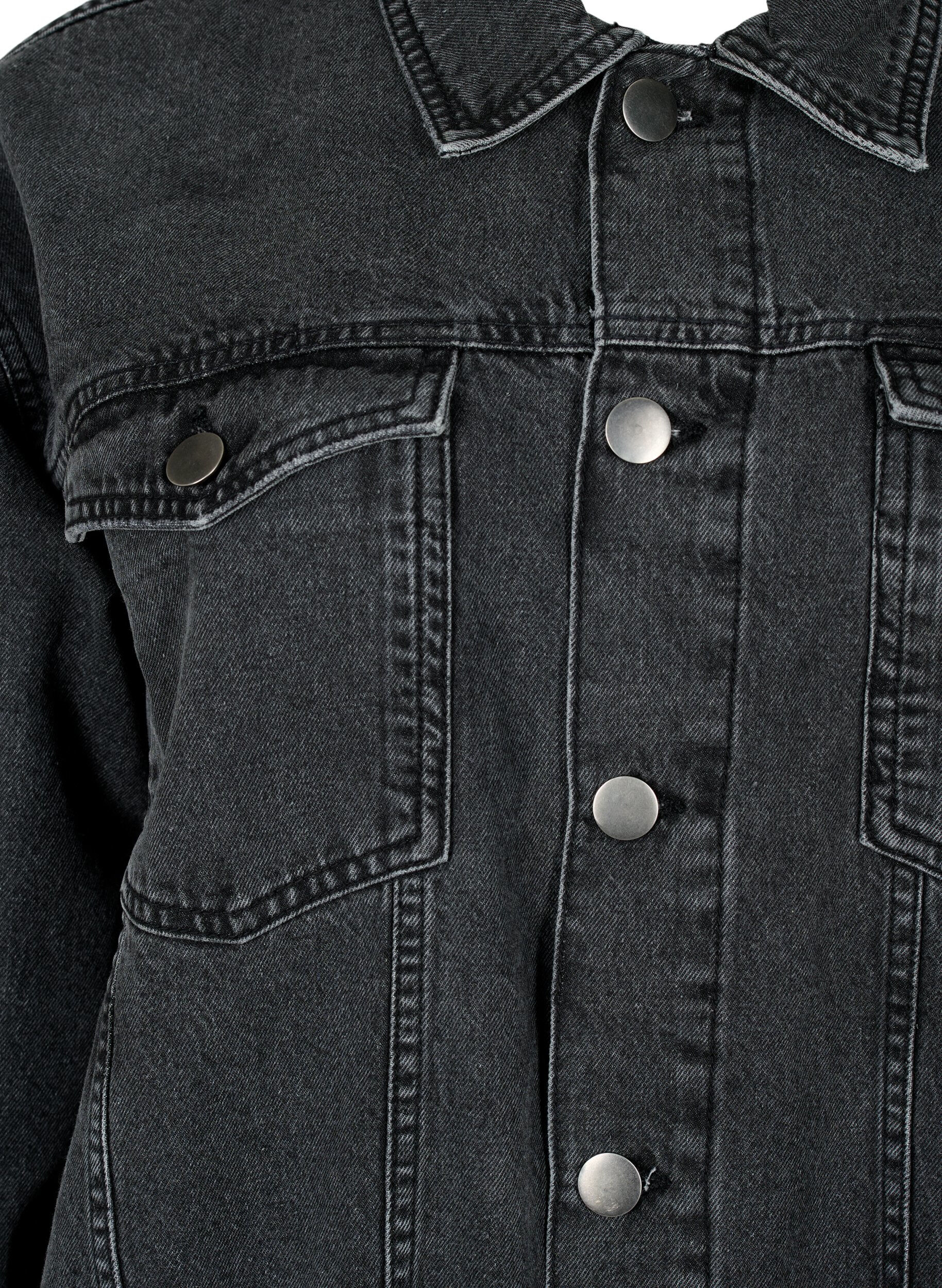 Zizzi V&auml;lj&auml; farkkutakki kulutuksilla, Dark Grey Denim, Packshot image number 2