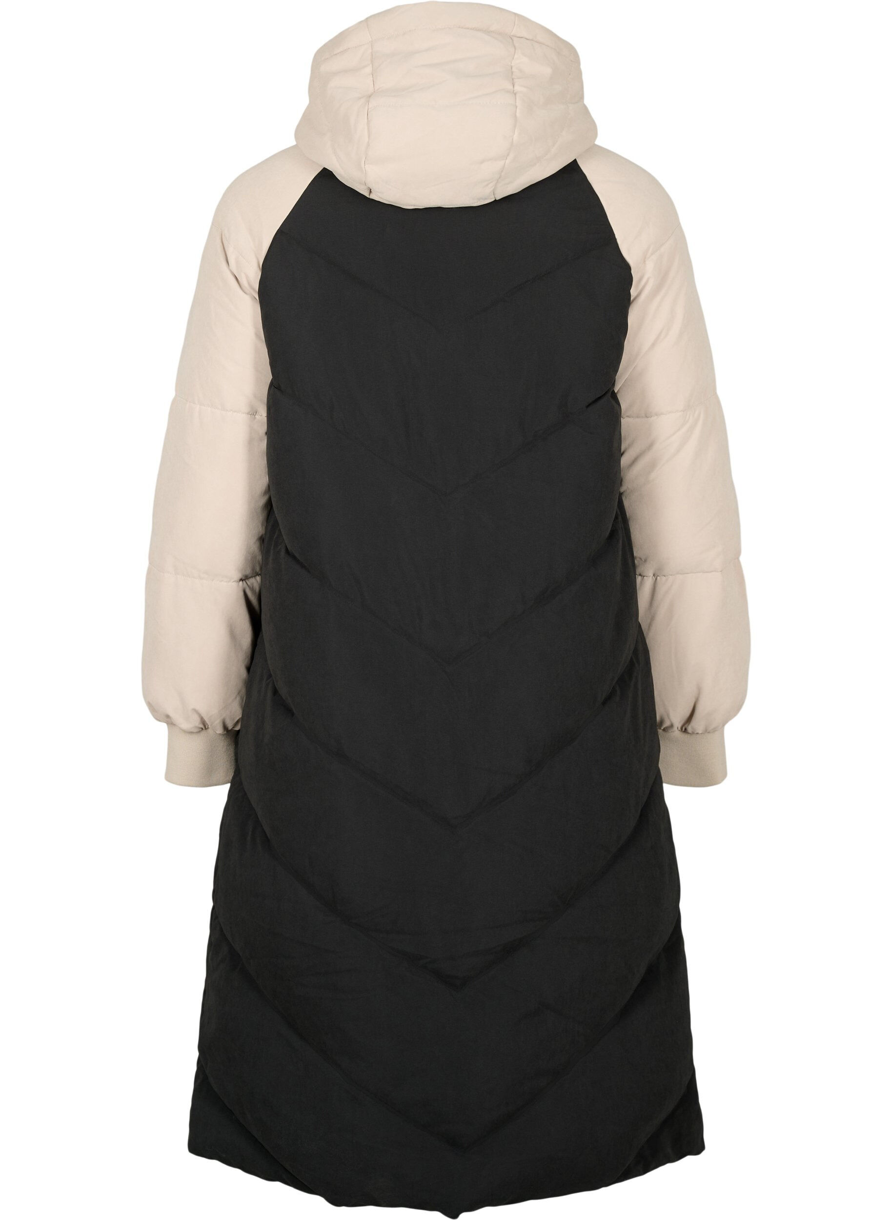 Zizzi Pitk&auml; colorblock-v&auml;rinen talvitakki hupulla, Black Comb, Packshot image number 1