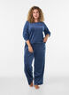 Velourpusero kirjailulla tekstill&auml;, Sininen, Model image number 1
