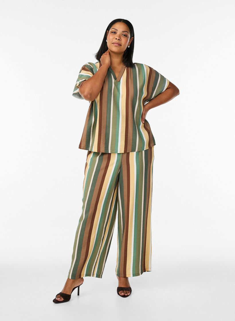 V&auml;lj&auml;t raidalliset viskoosihousut, Ruskea, Model image number 0