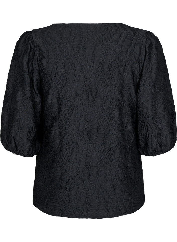 Tekstuuripusero 3/4-hihoilla, Musta, Packshot image number 1