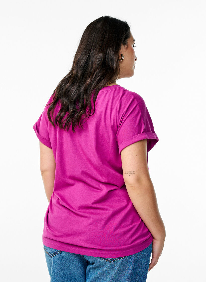 Lyhythihainen puuvillasekoitteinen T-paita, Violetti, Model image number 2