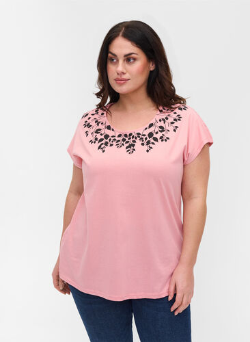 Puuvillainen t-paita printtiyksityiskohdilla , Blush mel Leaf, Model image number 0