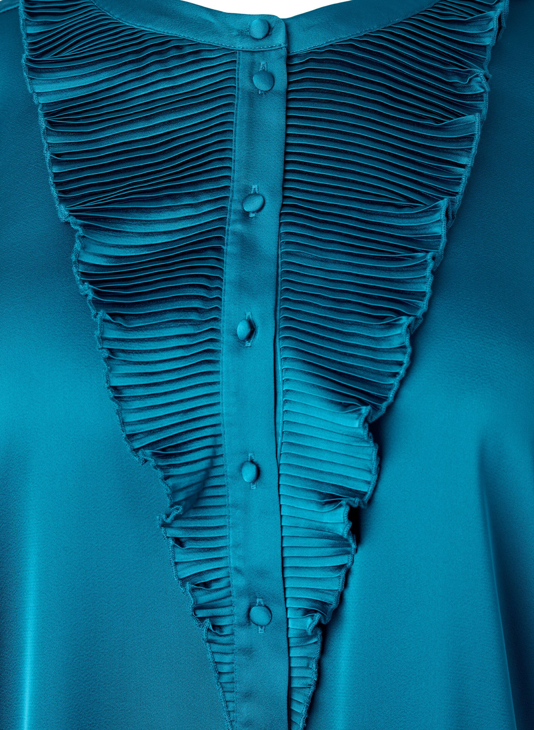 Zizzi Satiininen paitapusero r&ouml;yhel&ouml;yksityiskohdilla, Shaded Spruce, Packshot image number 2