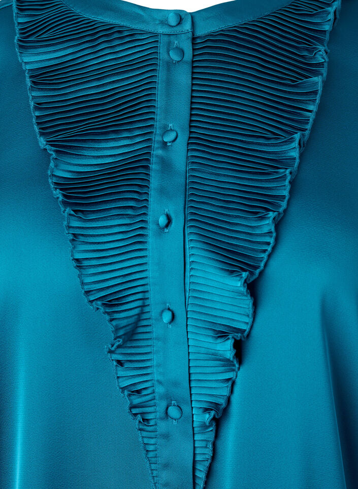 Satiininen paitapusero röyhelöyksityiskohdilla, Shaded Spruce, Packshot image number 2