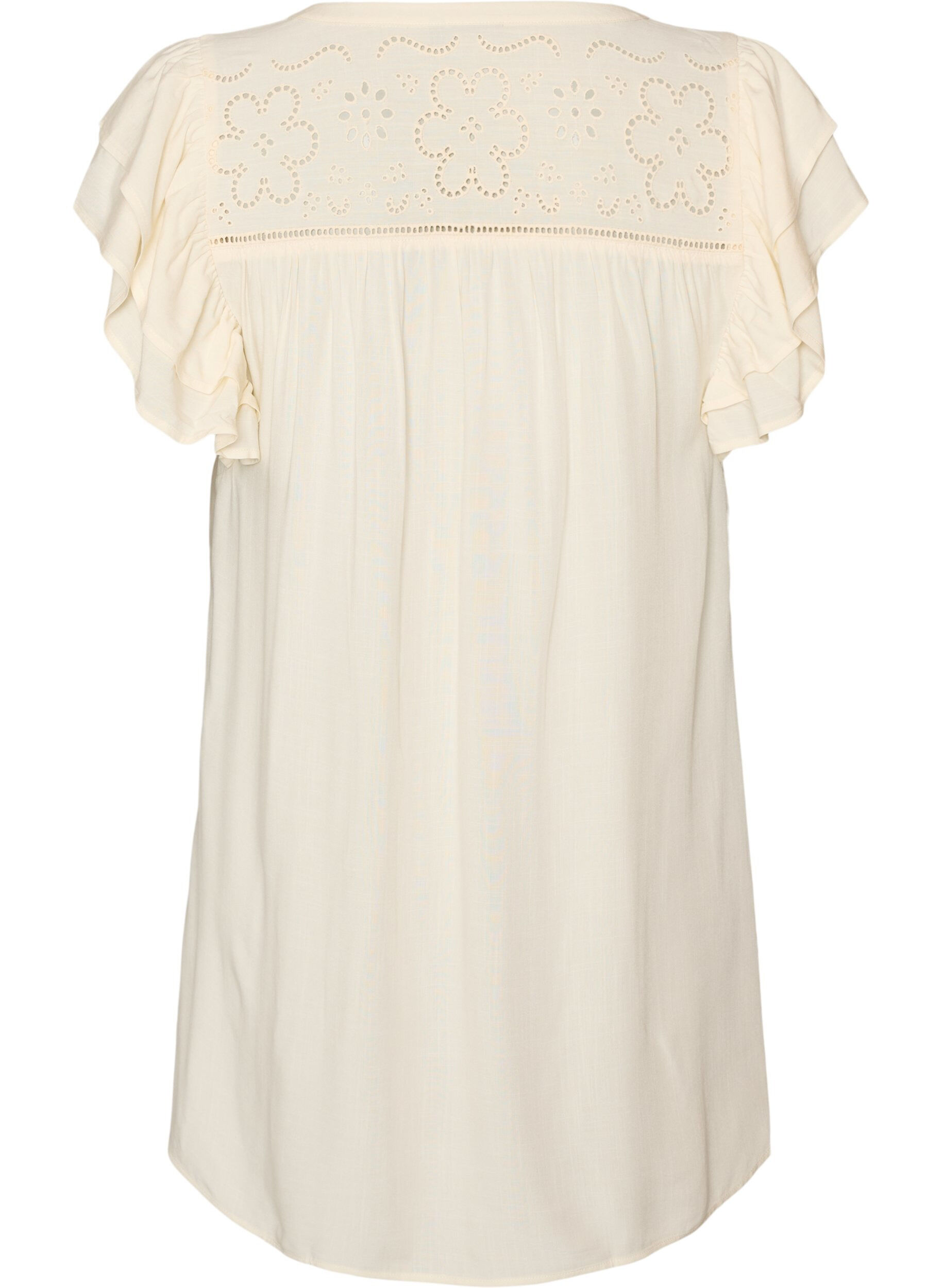 ZizziTunika broderi anglaise -koristeella ja r&ouml;yhel&ouml;hihoilla, Beige, Packshot image number 1