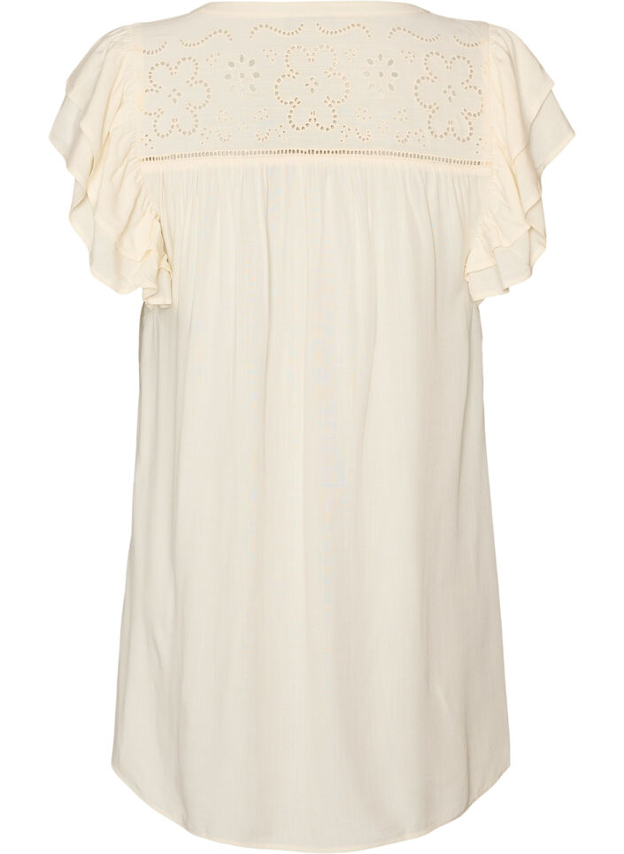 Tunika broderi anglaise -koristeella ja r&ouml;yhel&ouml;hihoilla, Beige, Packshot image number 1