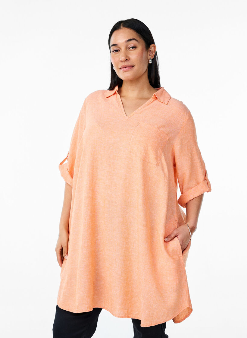 A-mallinen tunika pellavaa ja viskoosia, Oranssi, Model image number 0