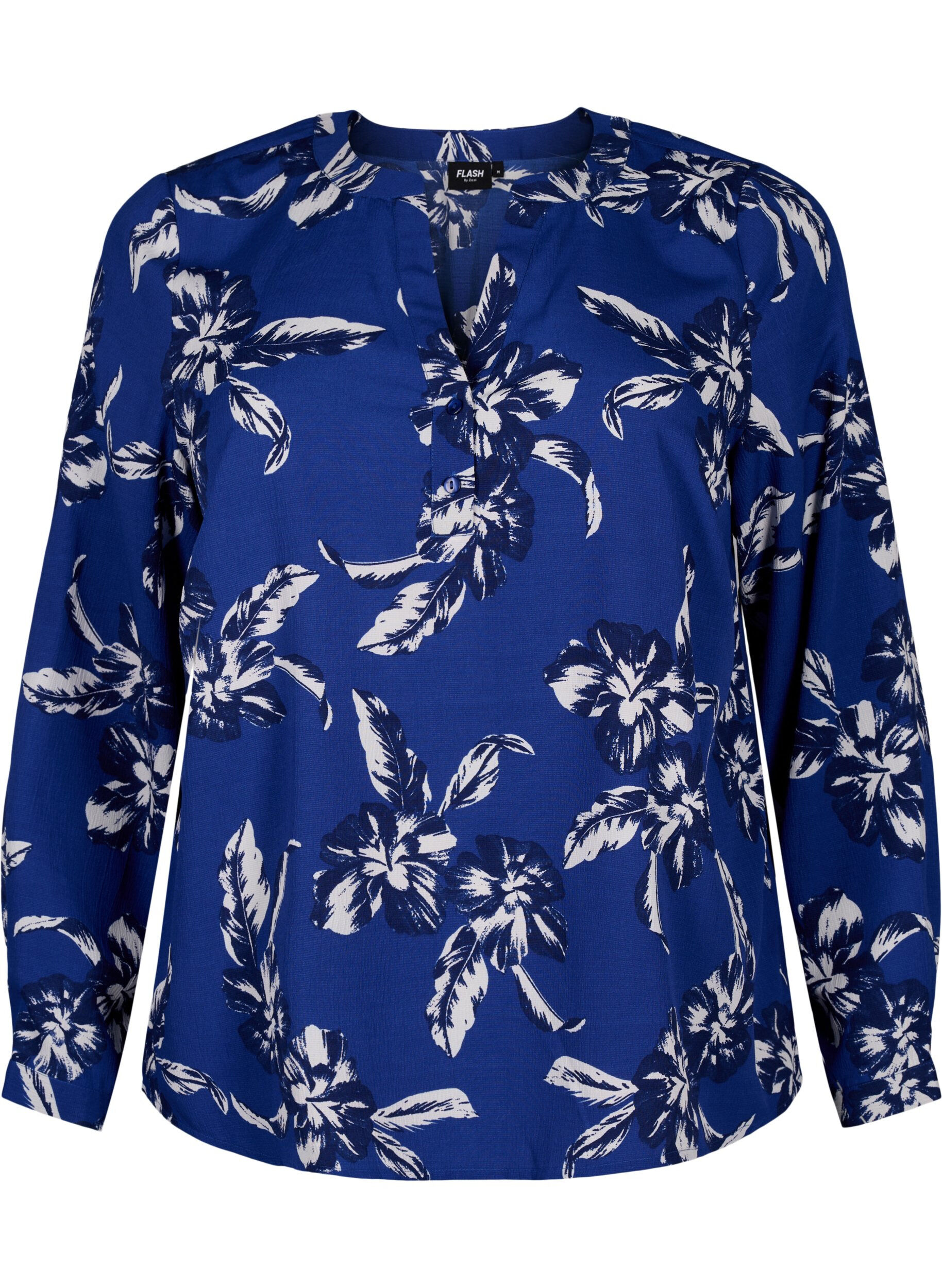 Zizzi FLASH &ndash; Pitk&auml;hihainen pusero painatuksella, Navy Blazer Flower, Packshot image number 0