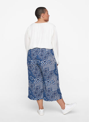 Väljät culottes-housut viskoosista, Asian Blue Print , Model image number 1