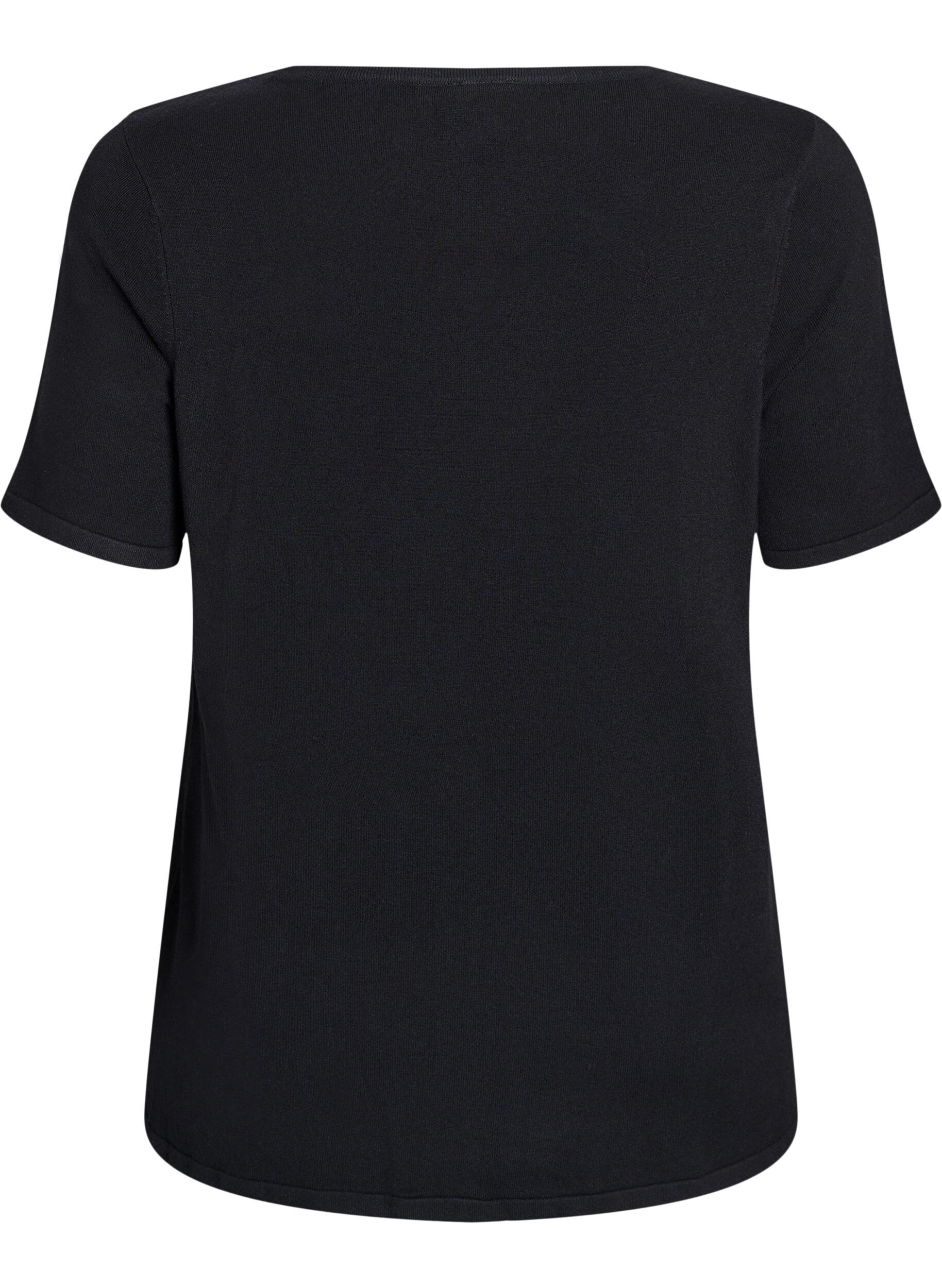 Zizzi Lyhythihainen viskoosineulepusero, Musta, Packshot image number 1