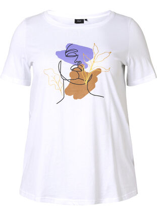 Puuvillainen t-paita pyöreällä pääntiellä ja painatuksella, Bright White FACE, Packshot image number 0