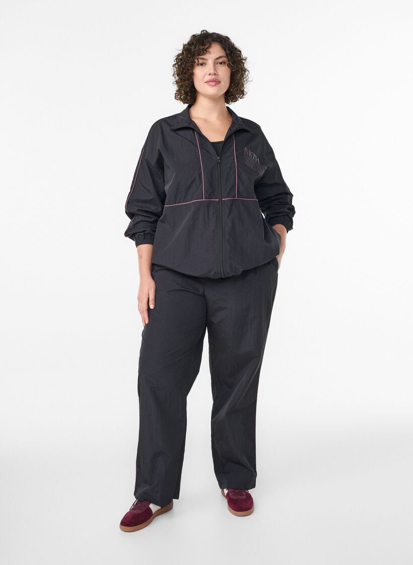 Kevyt takki kontrastiputkilla, Musta, Model image number 1