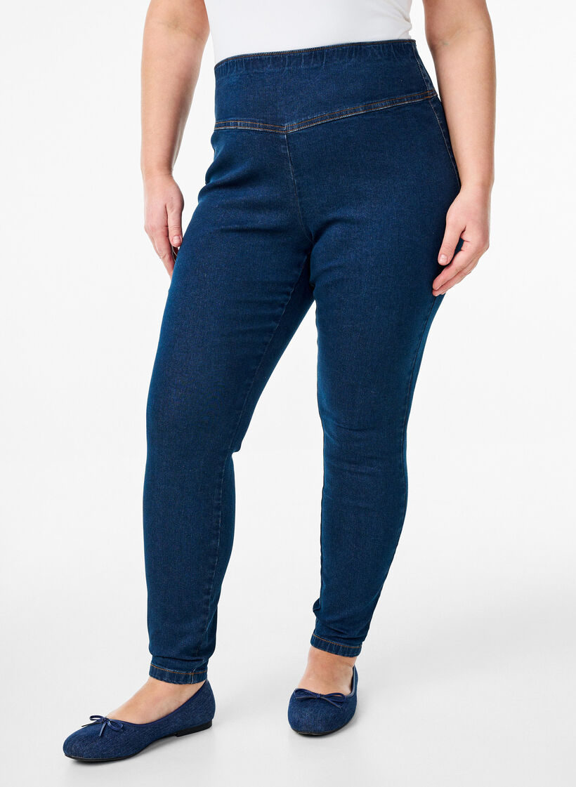 Joustavat jeggingsit korkealla vy&ouml;t&auml;r&ouml;ll&auml;, Sininen, Model image number 2