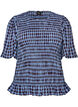 Smokkiblouse gingham -ruudullisella kuosilla ja r&ouml;yhel&ouml;helmalla, Sininen, Packshot image number 0