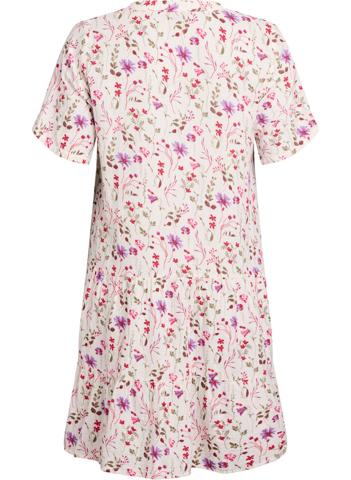 Lyhyt A-linjainen mekko puuvillamusliinista, Beige, Packshot image number 1