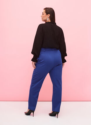 Korkeavyötäröiset housut, joissa röyhelöitä ja solmimisnauha, Blue Quartz, Model image number 1