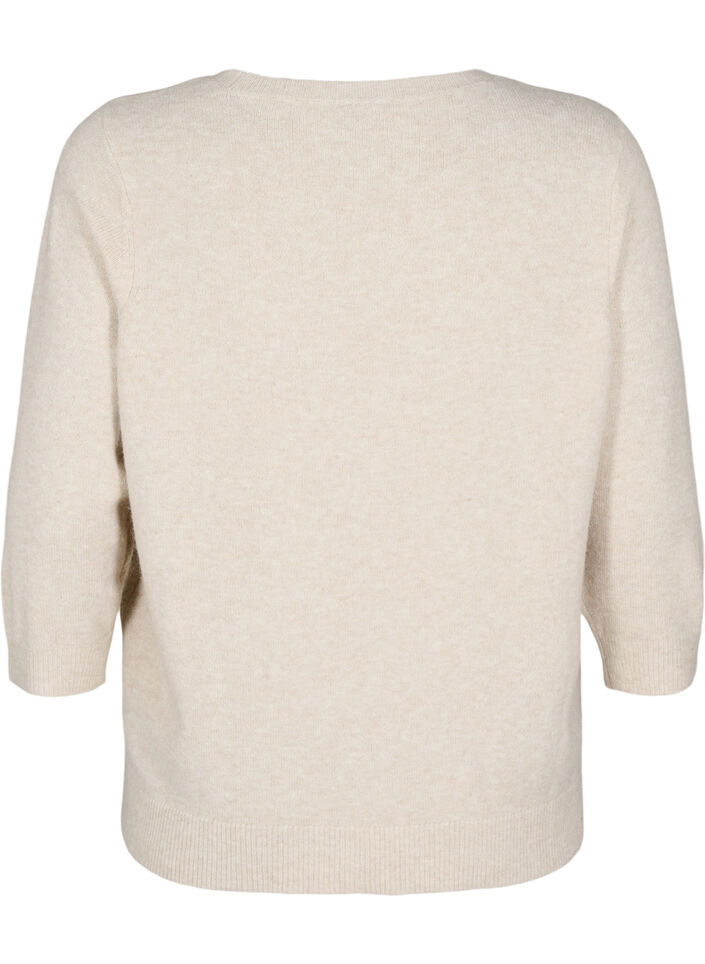 Kukkakuvioinen neulepusero 3/4-hihoilla, Pumice Stone Mel., Packshot image number 1