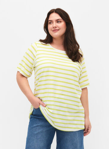 Raidallinen t-paita puuvillasta, Wild Lime Stripes, Model image number 0