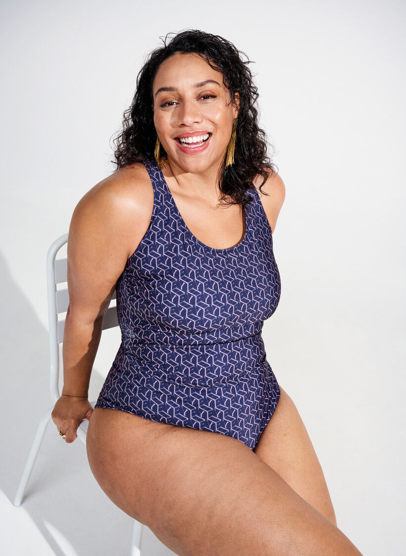 Uimapuku kuosilla ja ristitetyllä selällä, Text Print, Image image number 0