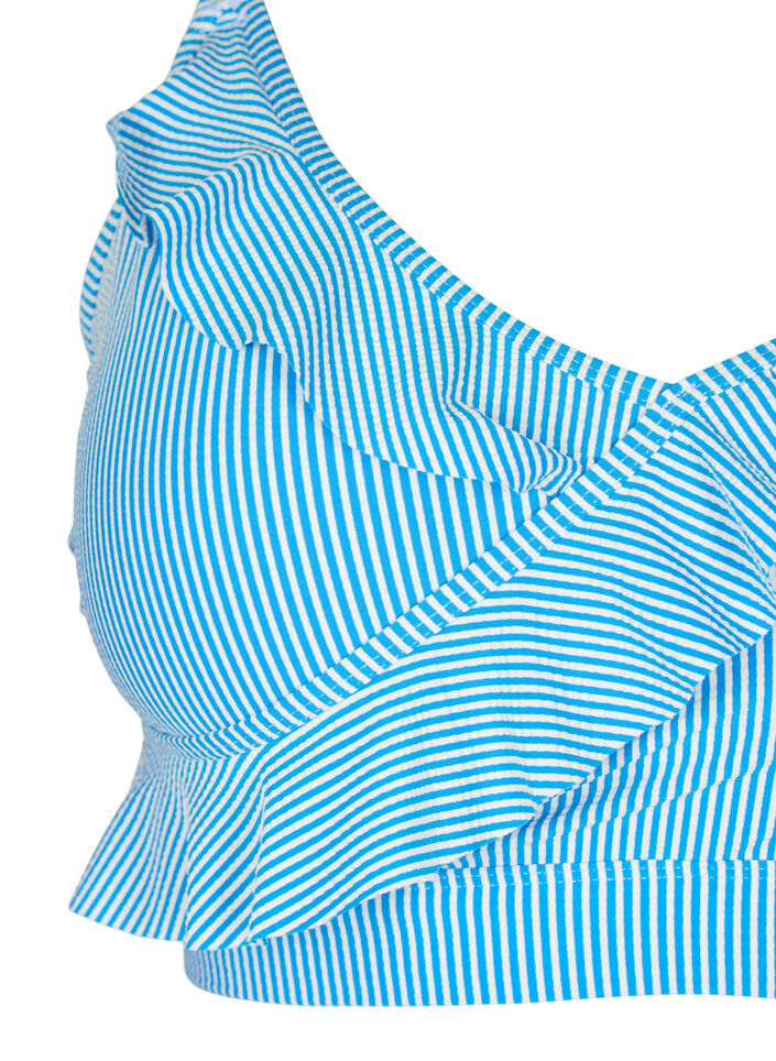 Raidallinen bikinin toppi röyhelöllä, BlueWhite Stripe AOP, Packshot image number 2