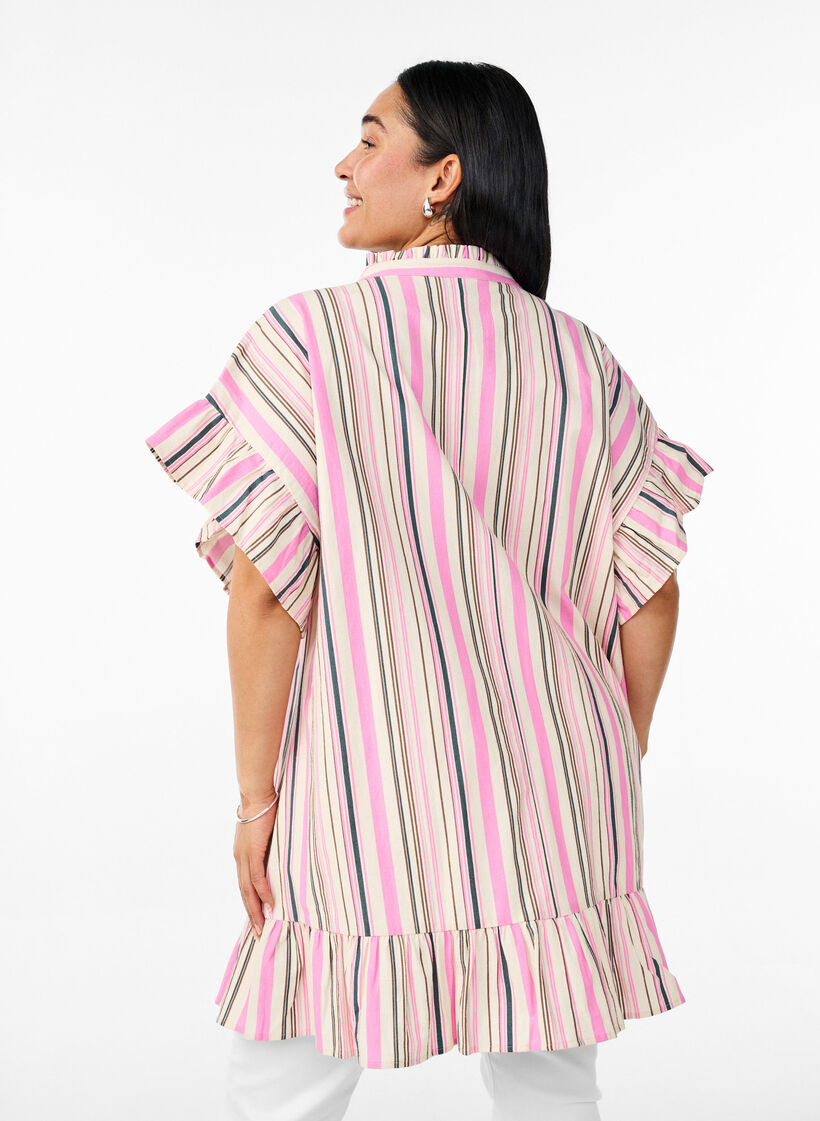 V-pääntiellä ja röyhelöyksityiskohdilla varustettu tunika, Valkoinen, Model image number 2