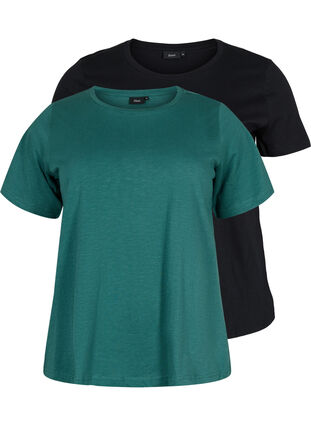 2 perus t-paitaa puuvillasta, Mallard Green/Black, Packshot image number 0