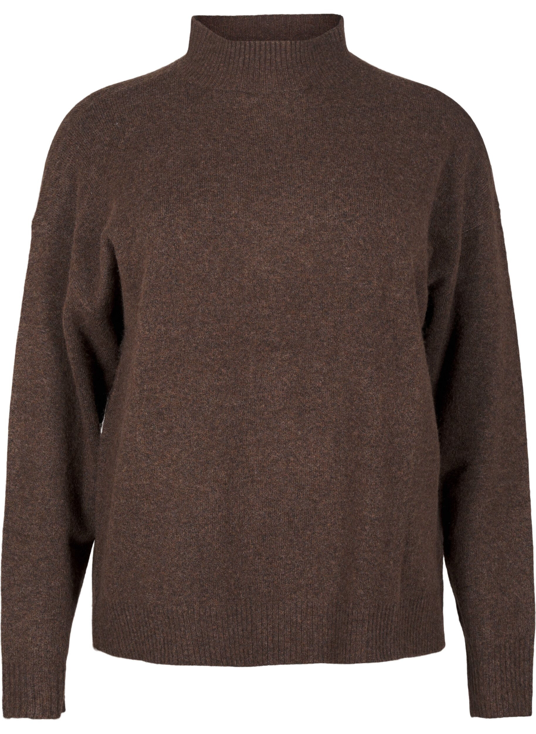 Zizzi Neulottu villapusero korkealla kaula-aukolla, Rain Drum Mel., Packshot image number 0