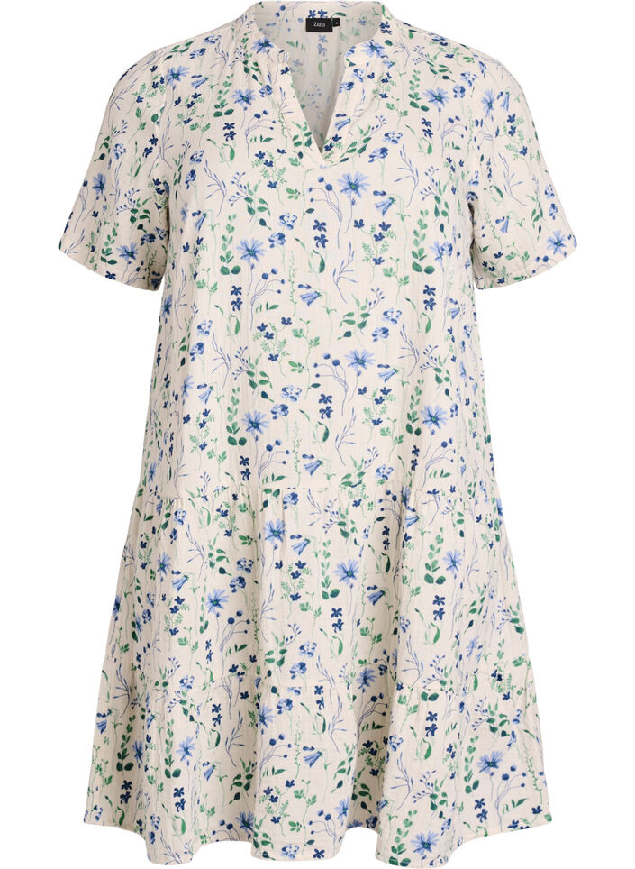 Lyhyt A-linjainen mekko puuvillamusliinista, Beige, Packshot image number 0