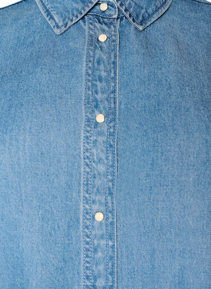 Lyocell-denimmekko napeilla ja lyhyill&auml; hihoilla, Sininen, Packshot image number 2