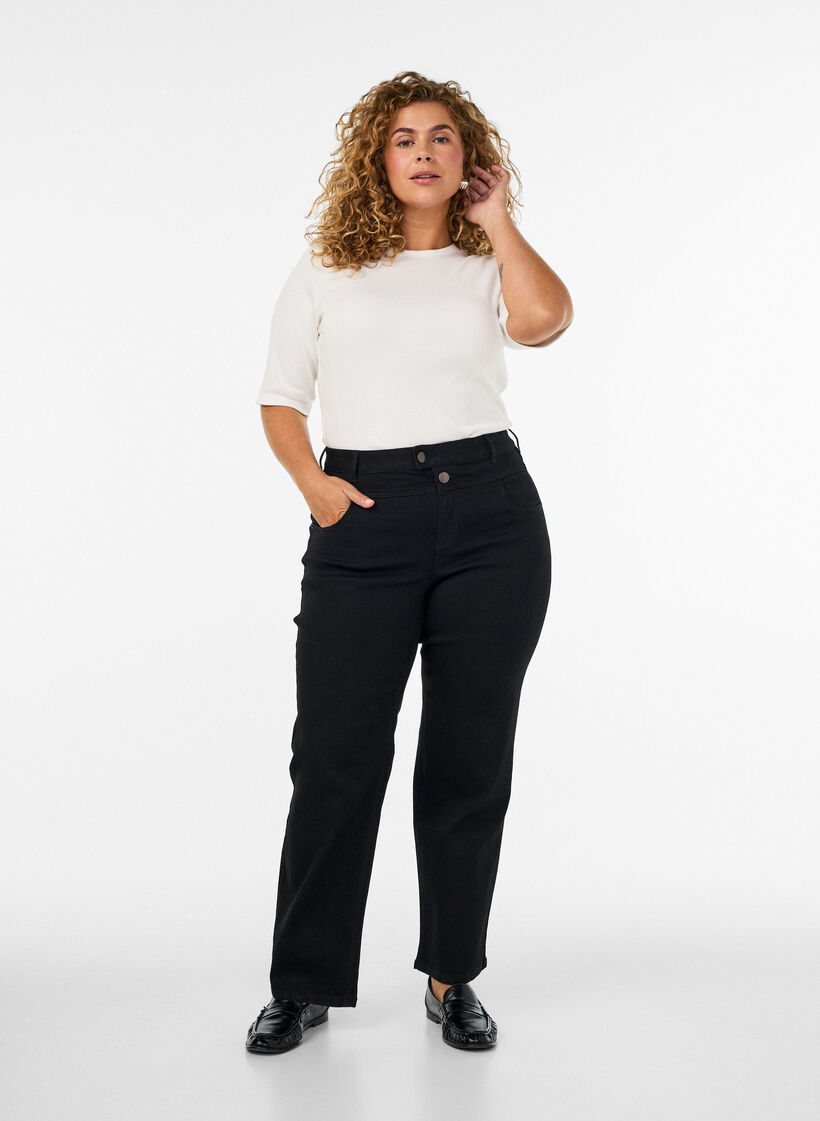 Regular fit Gemma -farkut korkealla vy&ouml;t&auml;r&ouml;ll&auml;, Musta, Model image number 0