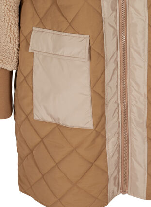 Tikattu takki teddyllä ja taskuilla  , Tobacco Brown Comb, Packshot image number 3