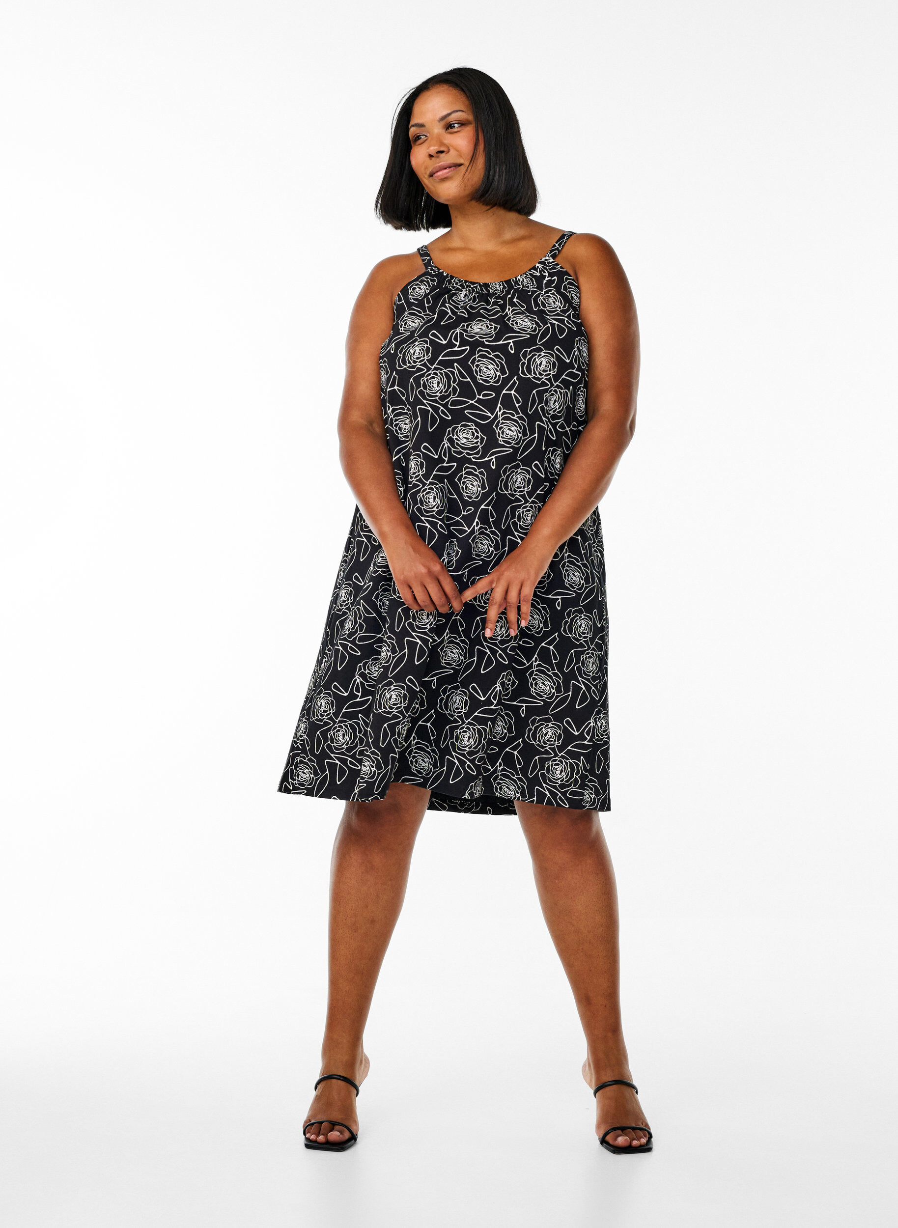 ZizziMidipituinen olkainmekko luomupuuvillaa, Musta, Model image number 1