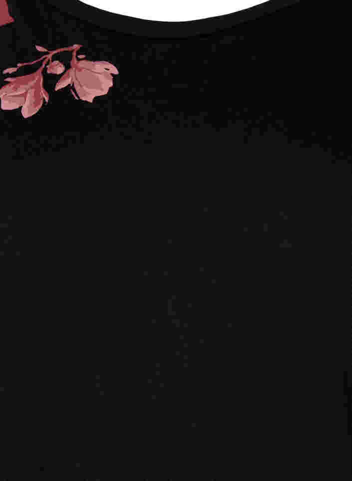 Puuvillainen yömekko kukkakuosilla, Black, Packshot image number 2