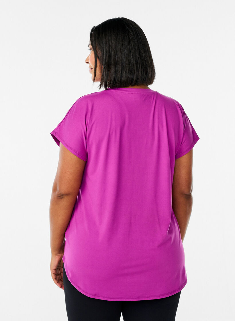 Lyhythihainen treeni-T-paita V-p&auml;&auml;ntiell&auml;, Violetti, Model image number 2