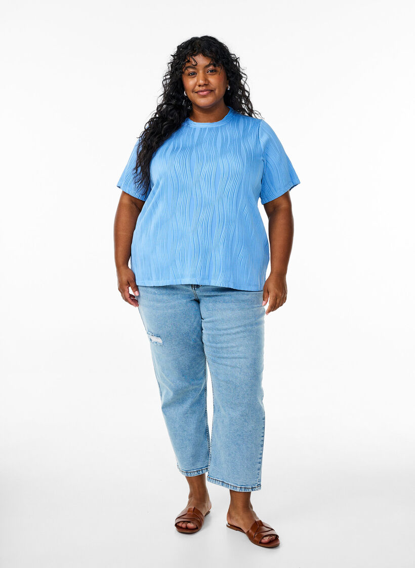 Pusero, jossa on lyhyet hihat ja aaltokuvio, Sininen, Model image number 1