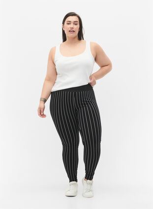 liituraita leggingsit, Black/White Stripes, Model image number 2