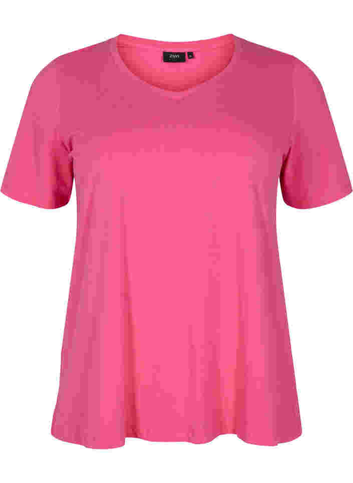 Yksivärinen perus t-paita puuvillasta, Hot Pink, Packshot image number 0