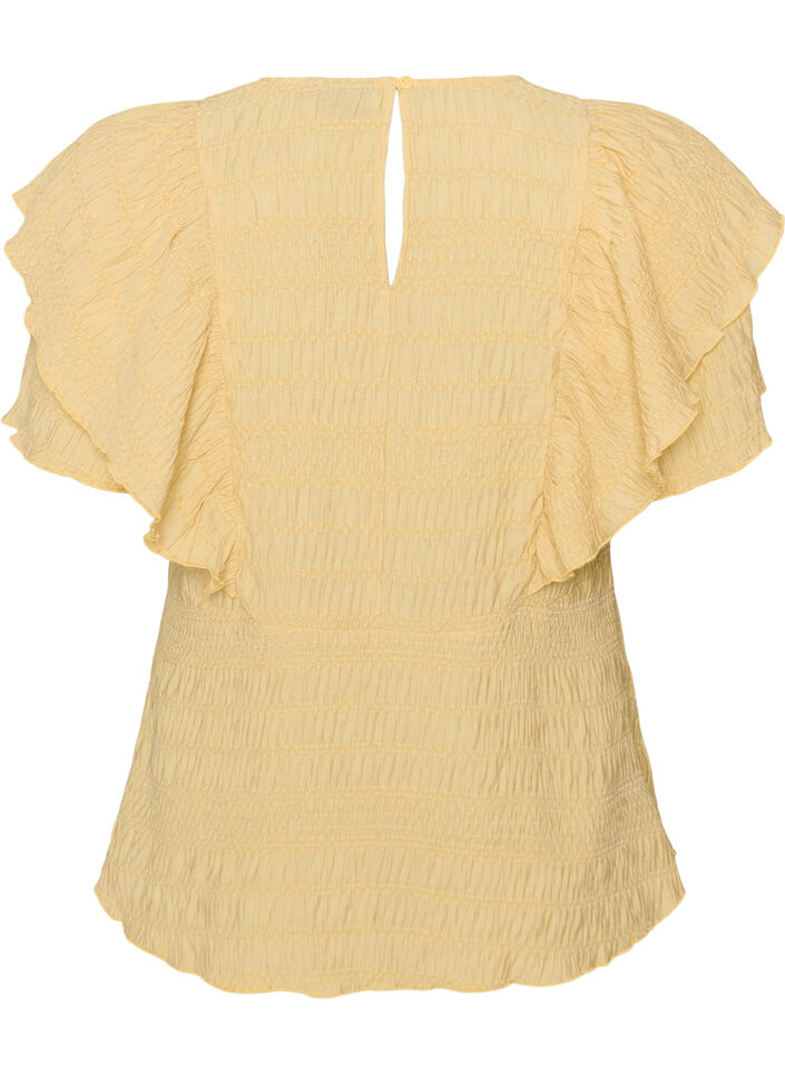 Pusero smock-tekstuurilla ja r&ouml;yhel&ouml;hihoilla, Keltainen, Packshot image number 1