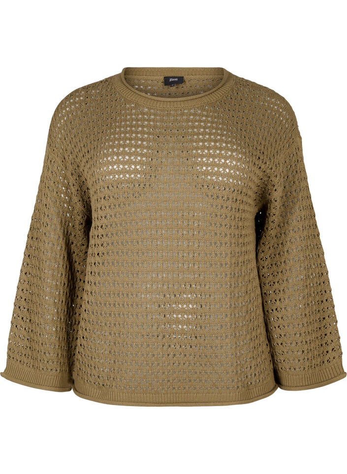 Reikäneulepusero, Dusky Green, Packshot image number 0