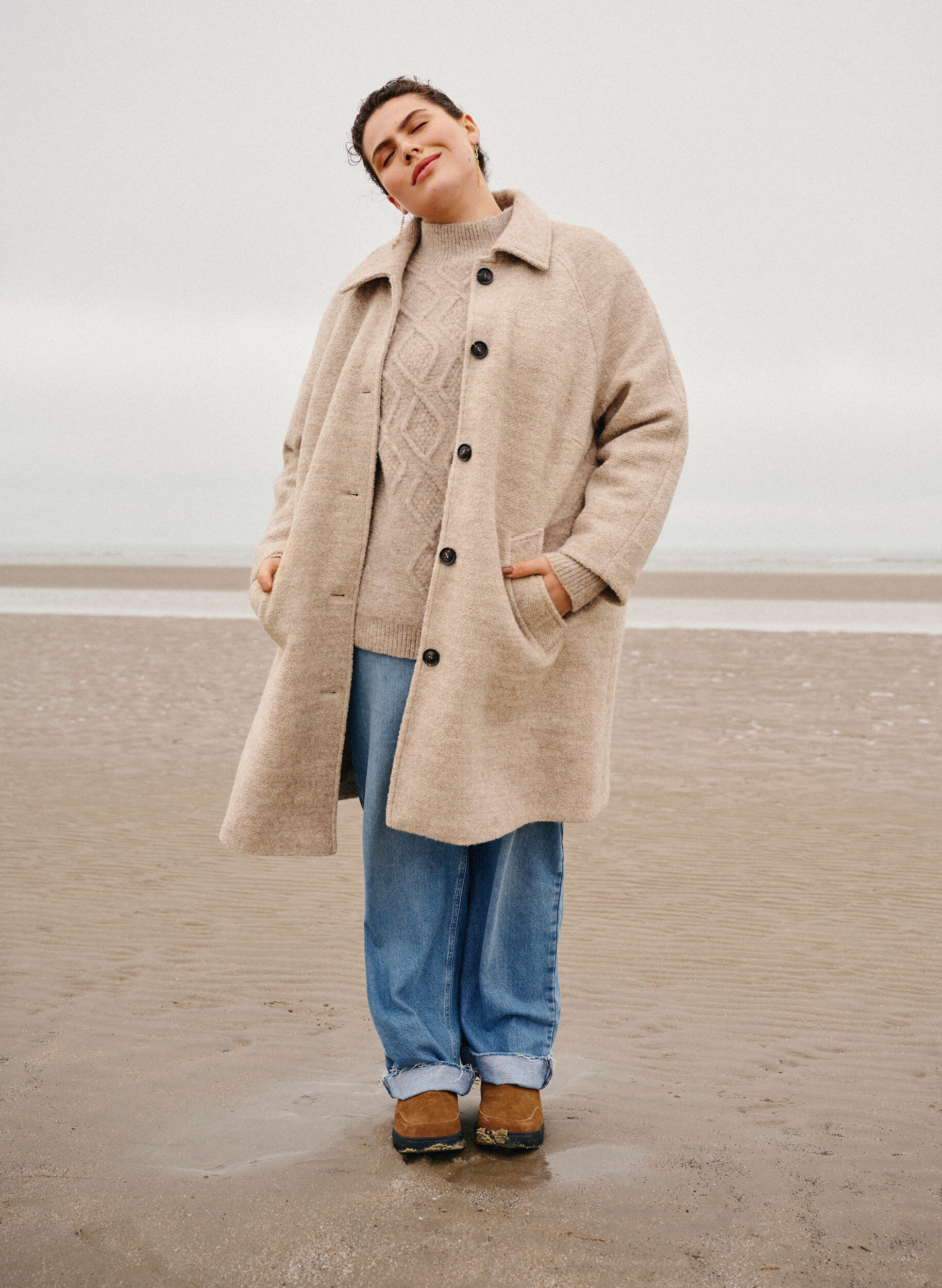 Zizzi Buklee takki napeilla, Simply Taupe, Image image number 1