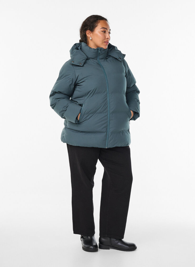Lyhyt toppatakki irrotettavalla hupulla, Vihre&auml;, Model image number 1